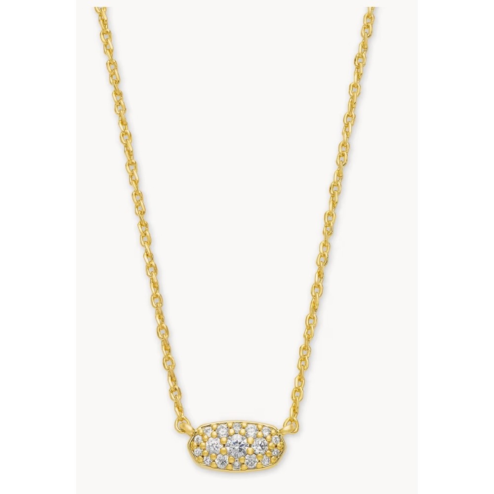 Kendra Scott Elisa Pendant Necklace Gold Tone White Crystal Pave Adjustable 19in